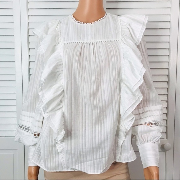 TED BAKER Silais White Double Frill Blouse Size 4-6 - Picture 2 of 12
